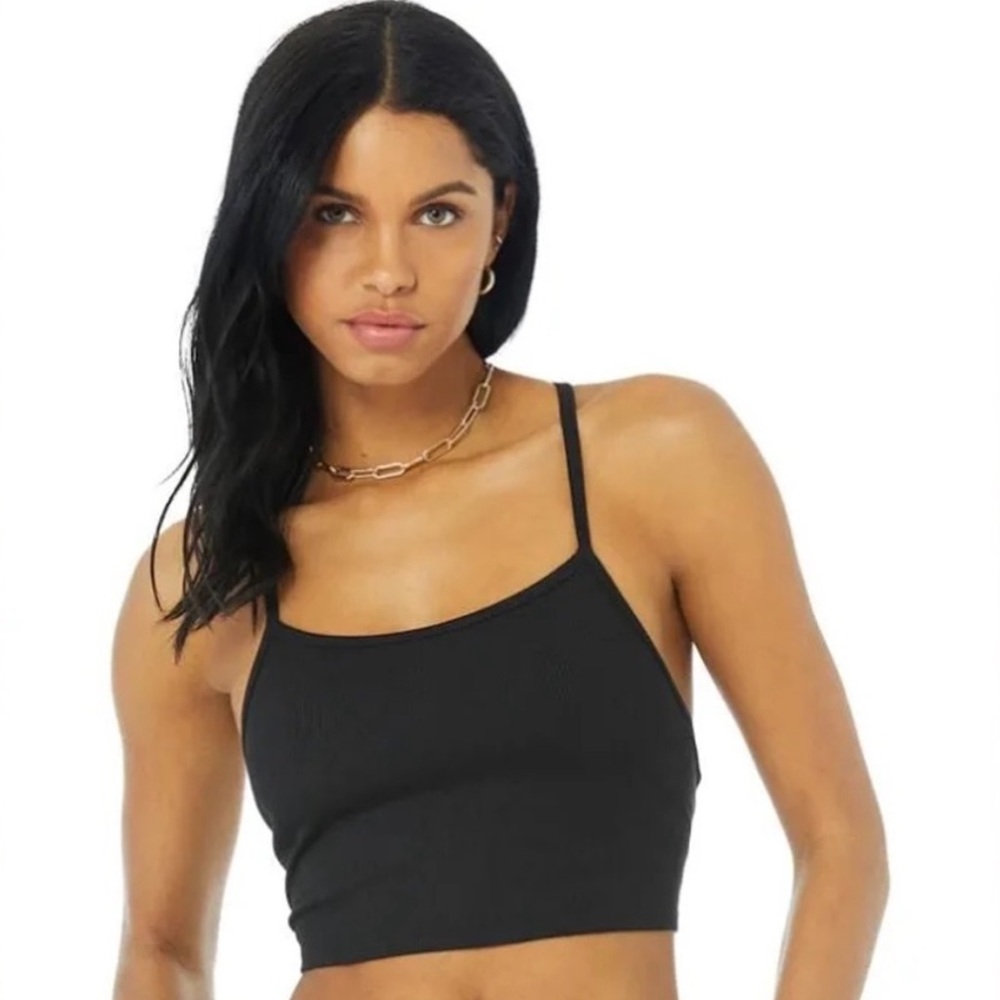 NWT Alo Alosoft Ribbed Crop Calm Tank Size Small Black Discontinued New With Tag